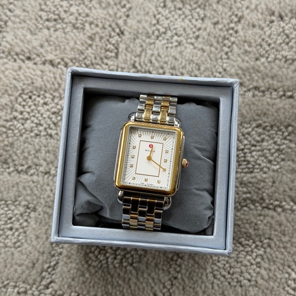 Michele Accessories - Michele Deco II Two-Tone Rectangular Dress Watch - Gold & Silver